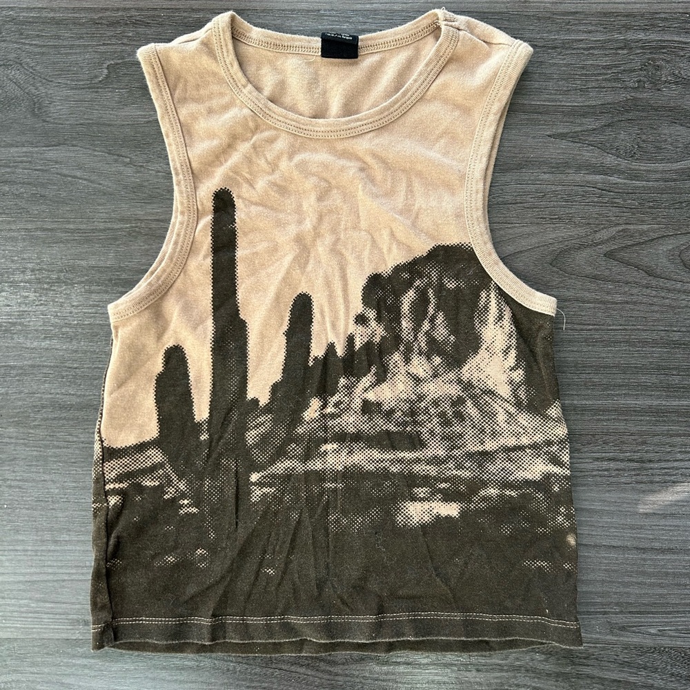 Urban Outfitters Tan and Black Graphic Tank Top